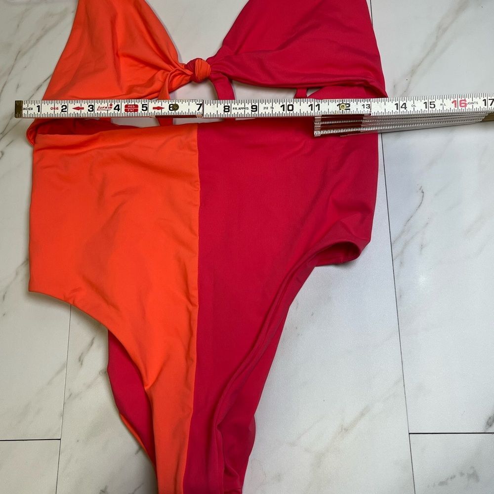 NWOT Marine Layer Havana Tie Front One Piece Swimsuit Azalea Hot Coral Size L - Picture 7 of 8